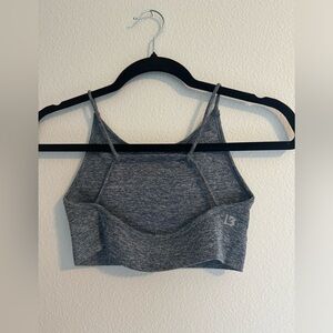 Buff bunny open back high neck sports bra size small color heathered navy